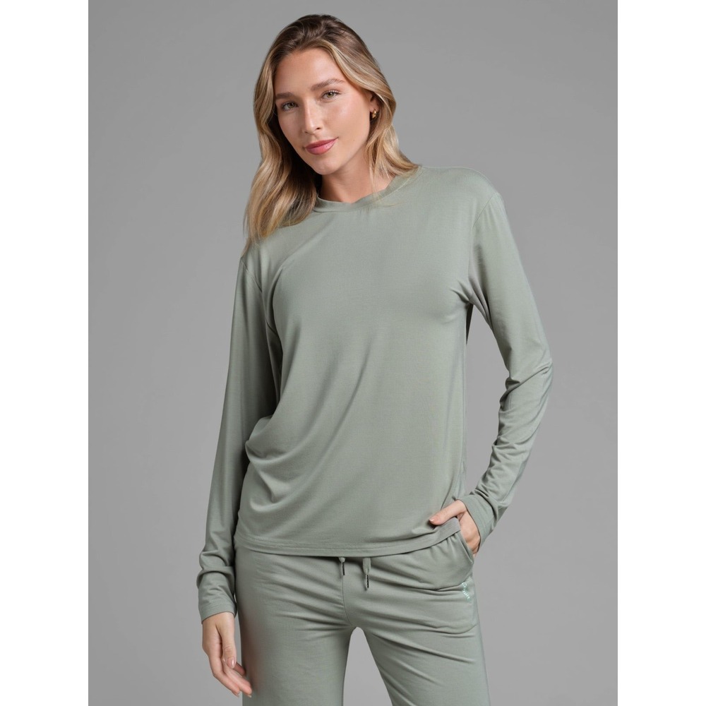 Comfrt Long Sleeve Shirt Soft Stretch Jersey Size Small Sage Green Women